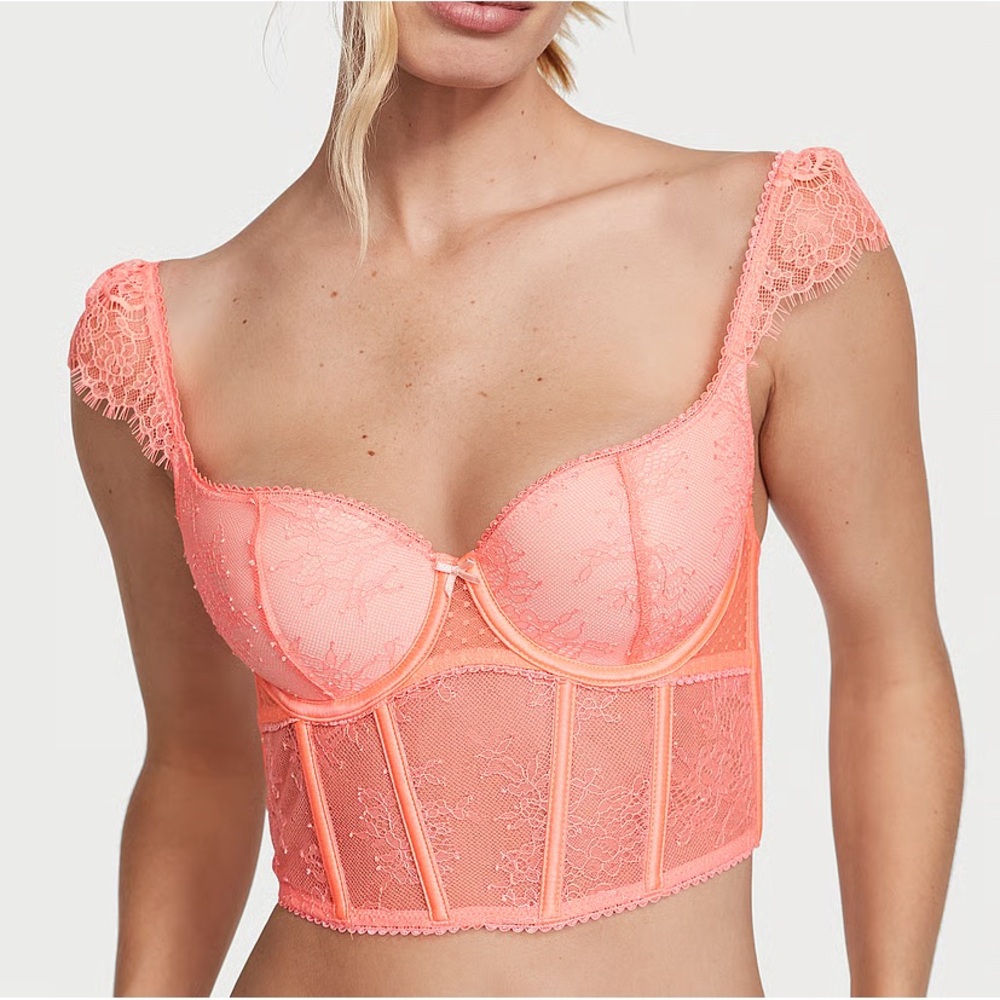 Victoria’s Secret Dream Angels Lace Corset Bustier Top Neon Nectar Small NWT